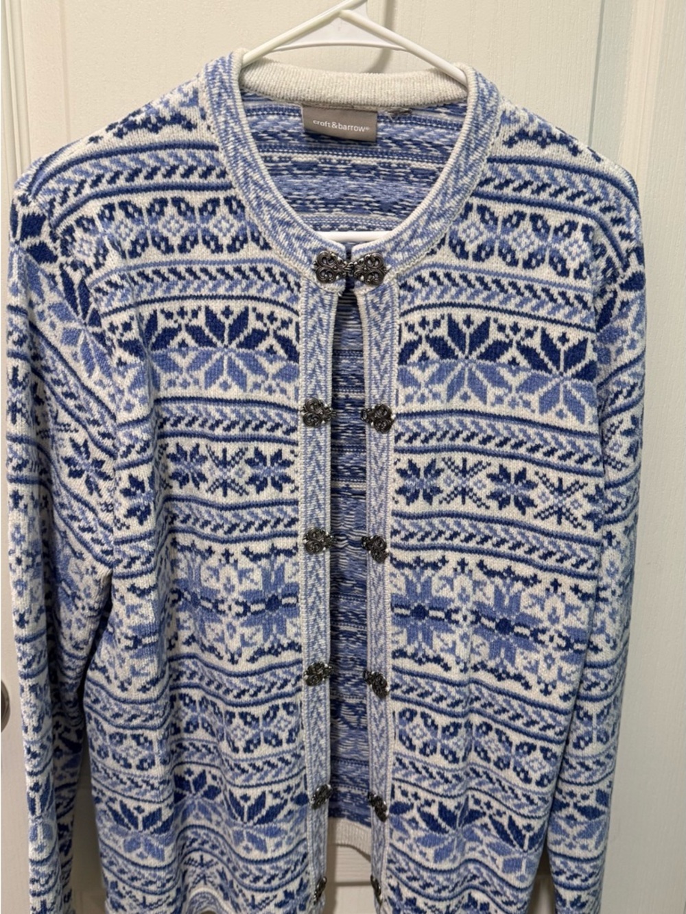 croft & barrow Blue and White Fair Isle Cardigan Sweater